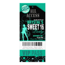 Teal and Black VIP Sweet 16 Ticket Party Personalized Announcement