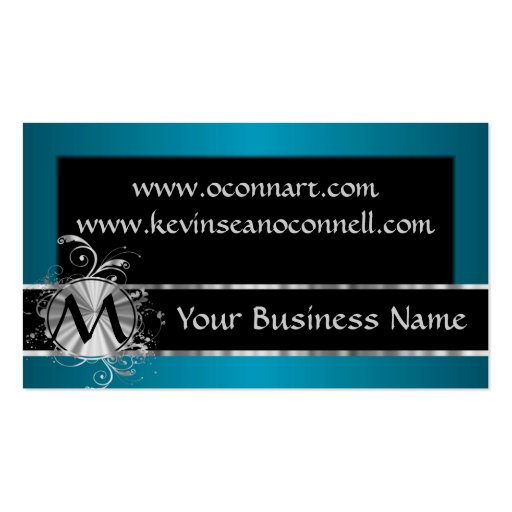 Teal and black with monogram business card template (front side)