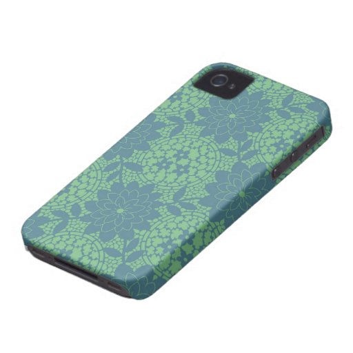 teal and blue floral lattice damask Case-Mate iPhone 4 case