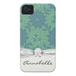 teal and blue floral lattice damask faux diamond iphone 4 covers