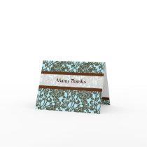 Teal and Brown Brocade Thank You Greeting Cards