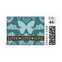 Teal and Brown Damask Butterfly Love Stamps