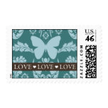 Teal and Brown Damask Butterfly Love Stamps