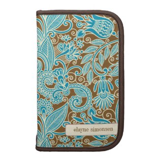 Teal and Brown Floral Damask Rickshaw Folio Planners