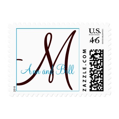 Teal and Brown Names and Monogram Postage by monogramgallery