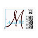 Teal and Brown Names and Monogram Postage stamp