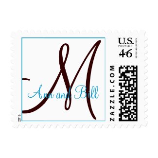 Teal and Brown Names and Monogram Postage stamp
