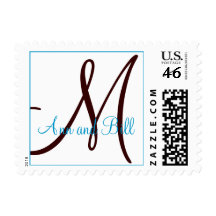 Teal and Brown Names and Monogram Postage