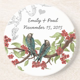 Teal and Burgundy Vintage Love Birds Coasters coaster