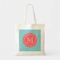 Teal and Coral Chevron with Custom Monogram Budget Tote Bag