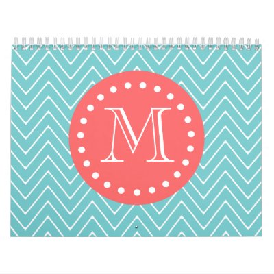 Teal and Coral Chevron with Custom Monogram Calendars Teal and Coral Chevron with Custom Monogram Calendars