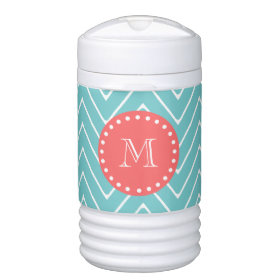 Teal and Coral Chevron with Custom Monogram Igloo Beverage Cooler
