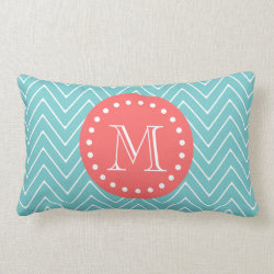 Teal and Coral Chevron with Custom Monogram Throw Pillows