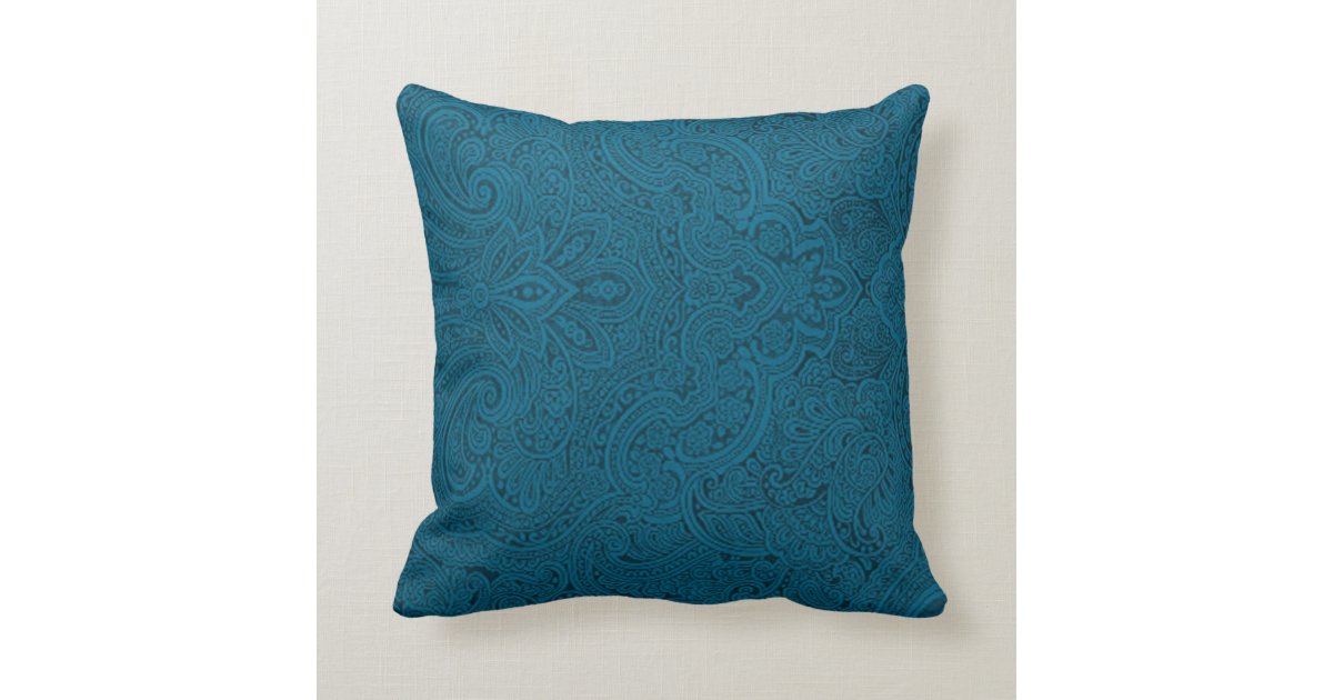 Teal and dark blue paisley throw pillow Zazzle