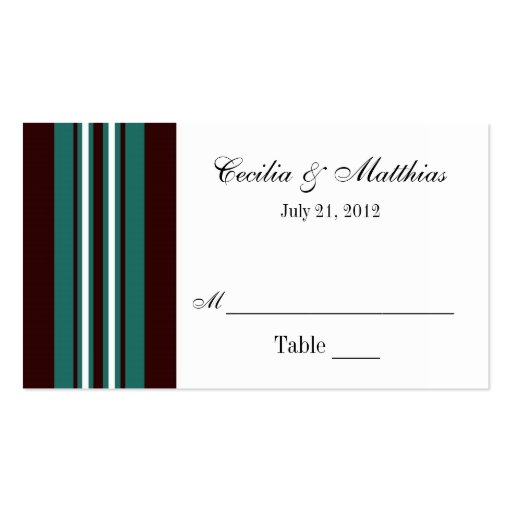 Teal and Dark Brown Place Card Holder Business Card Template (front side)