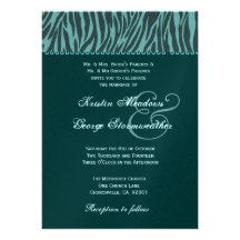 Teal and Forest Green Zebra Wedding Metallic Invites