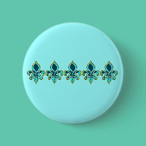 Teal and Gold Fleur de Lis Art buttons