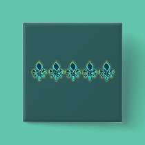 Teal and Gold Fleur de Lis Art buttons