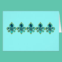 Teal and Gold Fleur de Lis Art cards