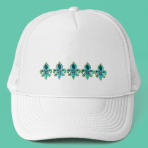 Teal and Gold Fleur de Lis Art hats