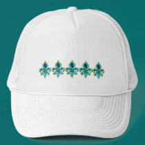Teal and Gold Fleur de Lis Art hats