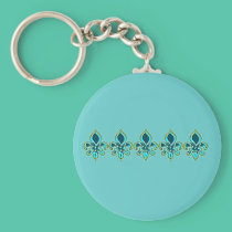 Teal and Gold Fleur de Lis Art keychains