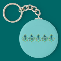 Teal and Gold Fleur de Lis Art keychains