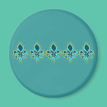 Teal and Gold Fleur de Lis Art magnets