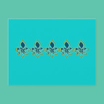 Teal and Gold Fleur de Lis Art postcards