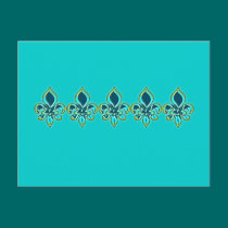 Teal and Gold Fleur de Lis Art postcards