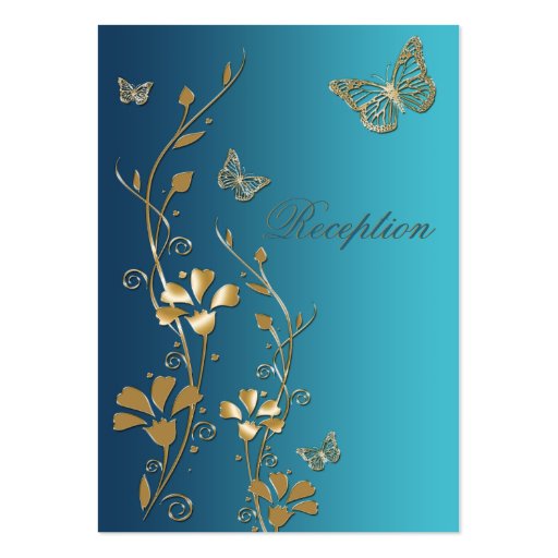 Teal and Gold Floral Butterflies Enclosure Card Business Card Template (front side)