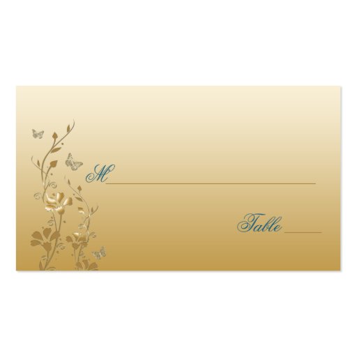 Teal and Gold Floral with Butterflies Placecards Business Card Template (front side)