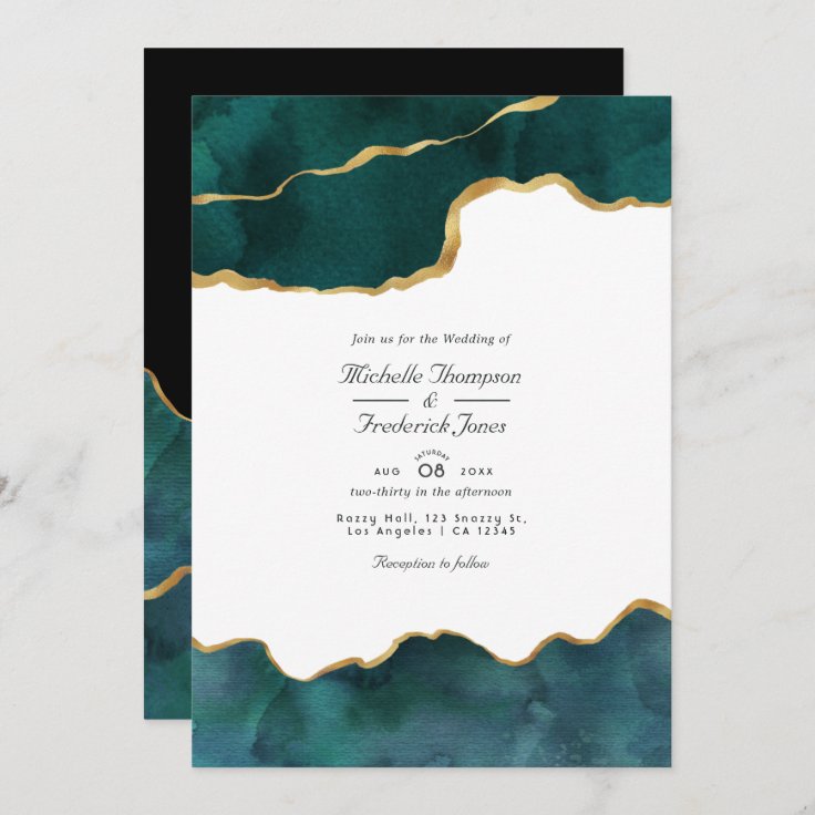 Teal And Gold Geode Agate Qr Code Rsvp Wedding Invitation Zazzle