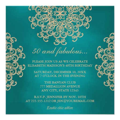 TEAL AND GOLD INDIAN INSPIRED BIRTHDAY INVITATION (front side)