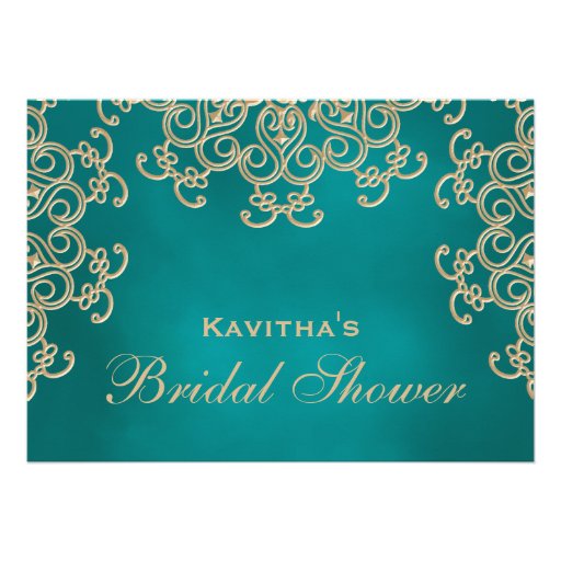 Teal and Gold Indian Inspired Bridal Shower Custom Announcements