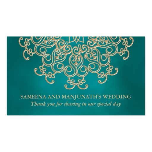 Teal and Gold Indian Inspired Seating Place Card Business Card (back side)