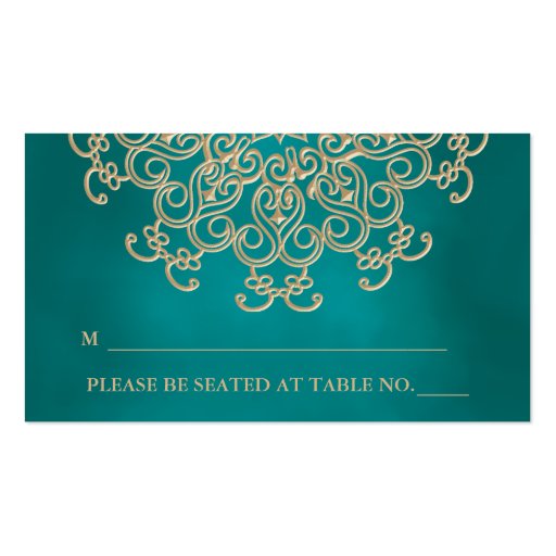 Teal and Gold Indian Inspired Seating Place Card Business Card (front side)