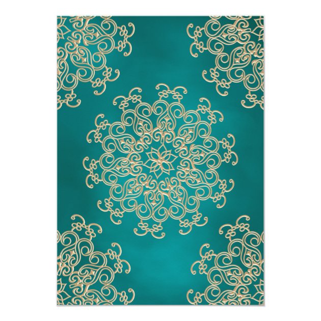 TEAL AND GOLD INDIAN STYLE WEDDING INVITATION