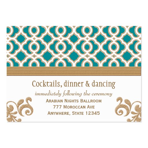Teal and Gold Moroccan Reception Enclosure Card Business Card Templates (front side)