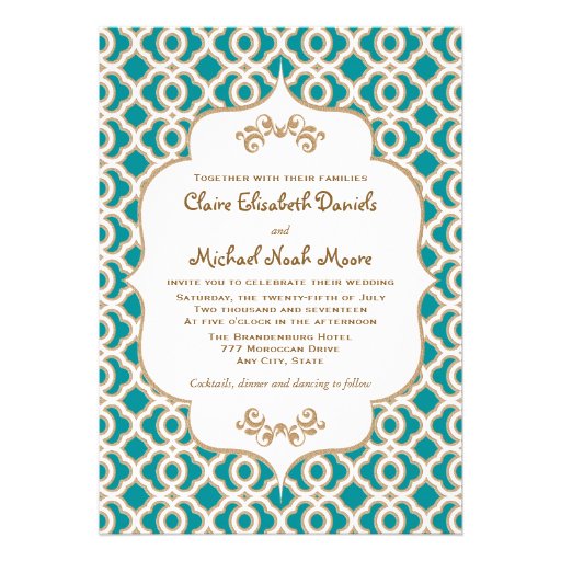 Teal and Gold Moroccan Wedding Invitations