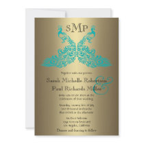 Teal and Gold Peacock Wedding Invitations