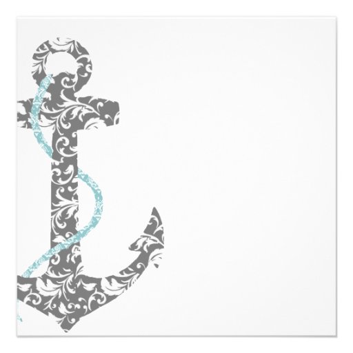 Teal and Gray Anchor Beach Wedding Invitation