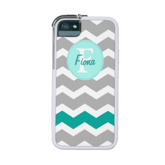 Teal and Gray Chevron Custom Name iPhone 5/5S Covers