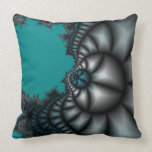 Teal and gray fractal art pillow