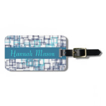Teal and Gray Squares Travel Bag Tags