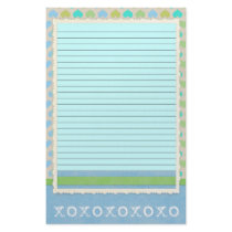 Teal and Green Hearts Stationery - optional lines