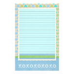 Teal and Green Hearts Stationery - optional lines