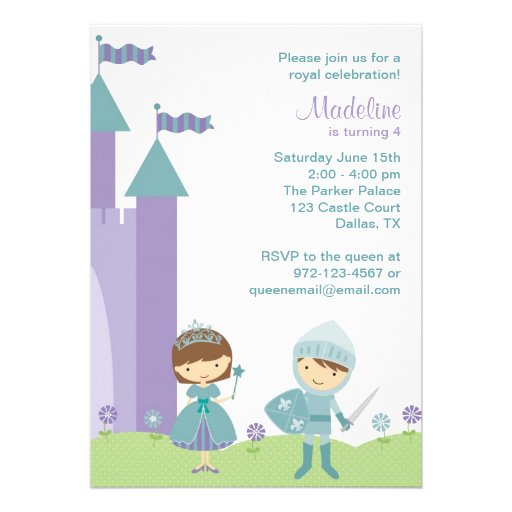 Teal and Lavender Princess and Knight Invitations