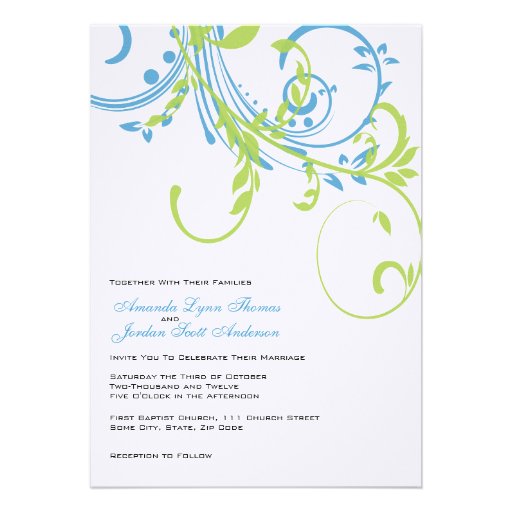 Teal and Lime Double Floral Wedding Invitation
