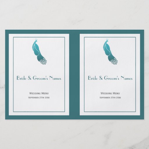 Teal and Oracle Green Blue Art Deco Peacock Menu Full Color Flyer